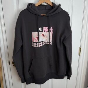 Anime Graphic Hoodie Black Oversized Japanese Streetwear Good Things Are‎ Coming